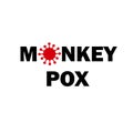 Black and white text monkey pox with red virus illustration .