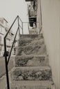 Black and white texture of ancient external stone stairs Royalty Free Stock Photo