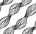 Black white texture with wavy hair lines. Diagonal braids and chains. Vector pattern
