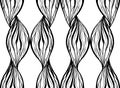 Black white texture with wavy hair lines. Vertical braids and chains. Vector pattern