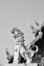 The black and white Thai fine art of animals in Mythology on the Royalty Free Stock Photo