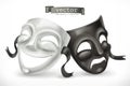 Black and white theatrical masks. Comedy and tragedy, vector icon Royalty Free Stock Photo