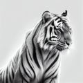 Black and white tiger on white background generative ai Royalty Free Stock Photo