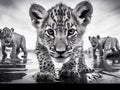 Black and White tiger cub staring into camera