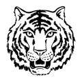 Black and white tiger face. Growling Tiger head silhouette, vector. 2022 tiger head on white background. Year of the Royalty Free Stock Photo