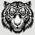 A black and white tiger head on a white background Tattoo design, coloring book page. Royalty Free Stock Photo