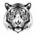 Black And White Tiger Head Icon: Graphic Symmetry Poster Art Tattoo Royalty Free Stock Photo