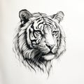 Black And White Tiger Head Tattoo: Mural Style Art On White Background