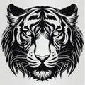 A black and white tiger head on a white background Tattoo design, coloring book page. Royalty Free Stock Photo
