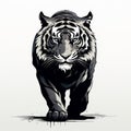 Black And White Tiger Tattoo Illustration: Luminous Shadows And Clean Design