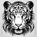 A black and white tiger's head on a white background Tattoo design, coloring book page. Royalty Free Stock Photo