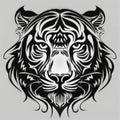 A black and white tiger& x27;s head on a white background Tattoo design, coloring book page. Royalty Free Stock Photo