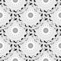 Black and white tiled floral vector seamless pattern. Ornamental monochrome background. Vintage round ethnic mandalas. Abstract Royalty Free Stock Photo