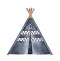 Black and white tipi tent watercolour illustration. Royalty Free Stock Photo