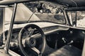 Black and white tone of old american car interior in havana Royalty Free Stock Photo