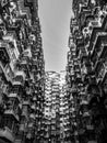 Black and white tone, Very Crowded but colorful building group in Tai Koo, Hongkong