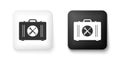 Black and white Toolbox icon isolated on white background. Tool box sign. Square button. Vector