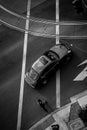 Black and White top vidw of street and cars Royalty Free Stock Photo