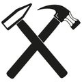 Black and white tow crossed hammers silhouette