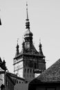Black&White. Tower in medieval saxon city Sighisoara, Transylvania. Royalty Free Stock Photo