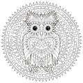 Black white tracery doodle of the owl.