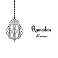 Black and white traditional lantern of Ramadan- Ramadan Kareem beautiful greeting card with arabic calligraphy which means