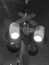 black and white train warning lights