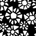 Black and white triangle shape flowers mosaic geometric seamless pattern, vector