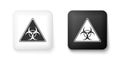 Black and white Triangle sign with Biohazard symbol icon isolated on white background. Square button. Vector Royalty Free Stock Photo