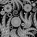 Black and white tribal ethnic paisley seamless pattern. Vector floral background. Geometric greek key, meanders abstract ornament Royalty Free Stock Photo