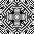 Black and white tribal ethnic seamless pattern. Vector floral background. Geometric greek key, meanders abstract ornament with Royalty Free Stock Photo