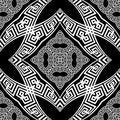 Black and white tribal ethnic seamless pattern. Vector floral modern background. Geometric greek key, meanders abstract ornament Royalty Free Stock Photo