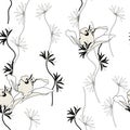 Black and white tropical floral seamless pattern. Lily ink-drawn cut on white background Royalty Free Stock Photo