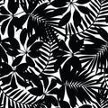 Black And White Tropical Leaves Seamless Pattern
