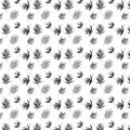 Black And White Tropical Palm Leaves Seamless Pattern.