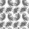 Black and white tropical palm tree leaves seamless pattern