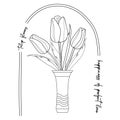 Black and white tulips flowers bouquet in a vase with tulip meaning. Coloring book page. Royalty Free Stock Photo