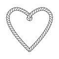 Black and white twine rope heart, love bonds, valentine day concept, vector