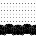 Black and white umbrellas with rain drops, seamless border, vector Royalty Free Stock Photo