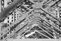 Black and white understory girders of metal bridge Royalty Free Stock Photo