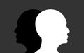 Black and White united Human Heads . Combined Heads in Grey background. Mental health and mutual