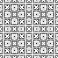 Black and white vector abstract seamless pattern with grid, diamond shapes, stars, rhombuses, lattice, repeat tiles. Design, round Royalty Free Stock Photo