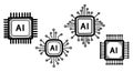 Black and white vector art of four ai microchips with various circuit patterns isolated on white background technology and digital Royalty Free Stock Photo