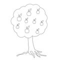 Black and white vector cartoon illustration of an apple tree with apples for coloring Royalty Free Stock Photo