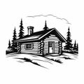 Simple Cabin In Woods: Bold Black And White Vector Art