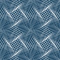 Black and white vector endless pattern created with thin undulate stripes, seamless netting composition. Continuous interlace tex