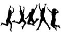 Black and white vector female silhouettes for clipping, jumping people, activity and joy Royalty Free Stock Photo