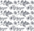 Black and white vector floral seamless pattern of sakura flowers and cherry tree branches Royalty Free Stock Photo
