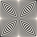 Black and white vector geometric seamless pattern. Optical illusion effect. Abstract texture with broken lines, stripes, burst, Royalty Free Stock Photo