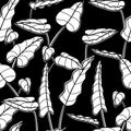 Black White Vector Graphic Design Texture Of Tropical Leaves. Seamless Pattern Of Exotic Plants. Texture To Print.